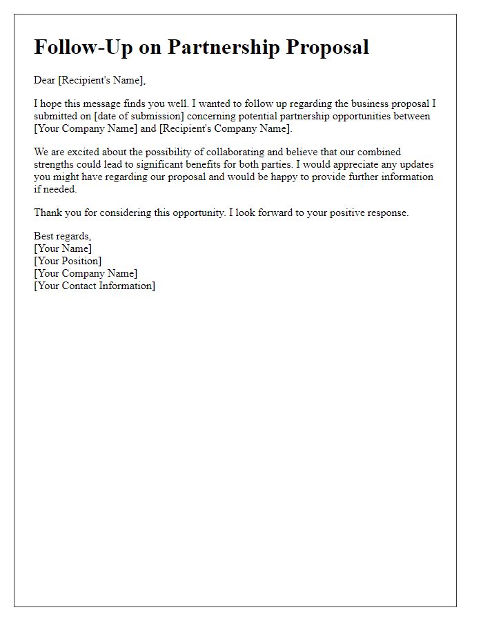 Letter template of business proposal follow-up for partnership opportunities