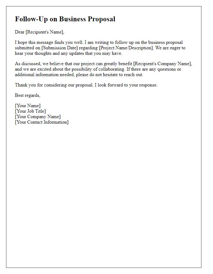 Letter template of business proposal follow-up for project updates