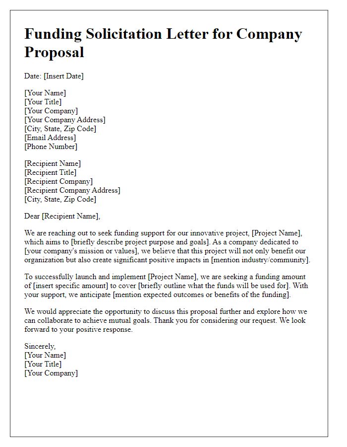 Letter template of funding solicitation for company proposal