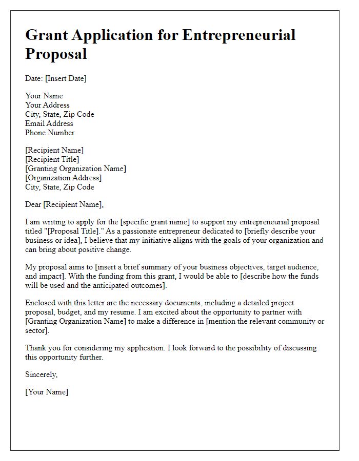 Letter template of grant application for entrepreneurial proposal