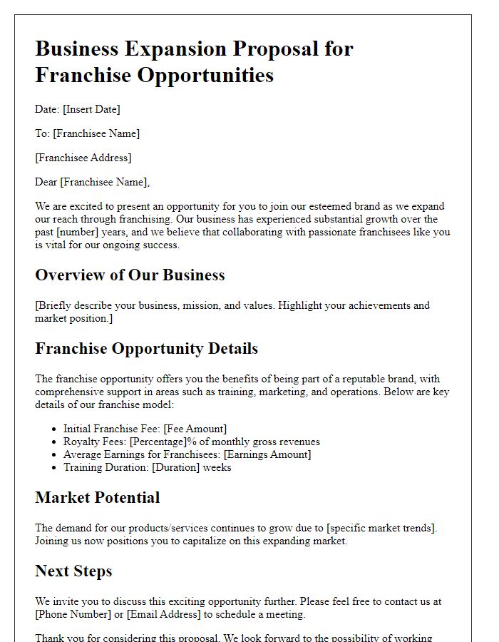 Letter template of business expansion proposal for franchise opportunities