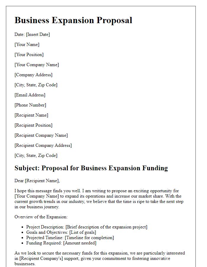 Letter template of business expansion proposal for funding applications