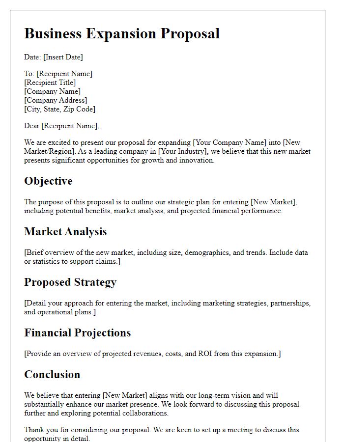 Letter template of business expansion proposal for new market entry