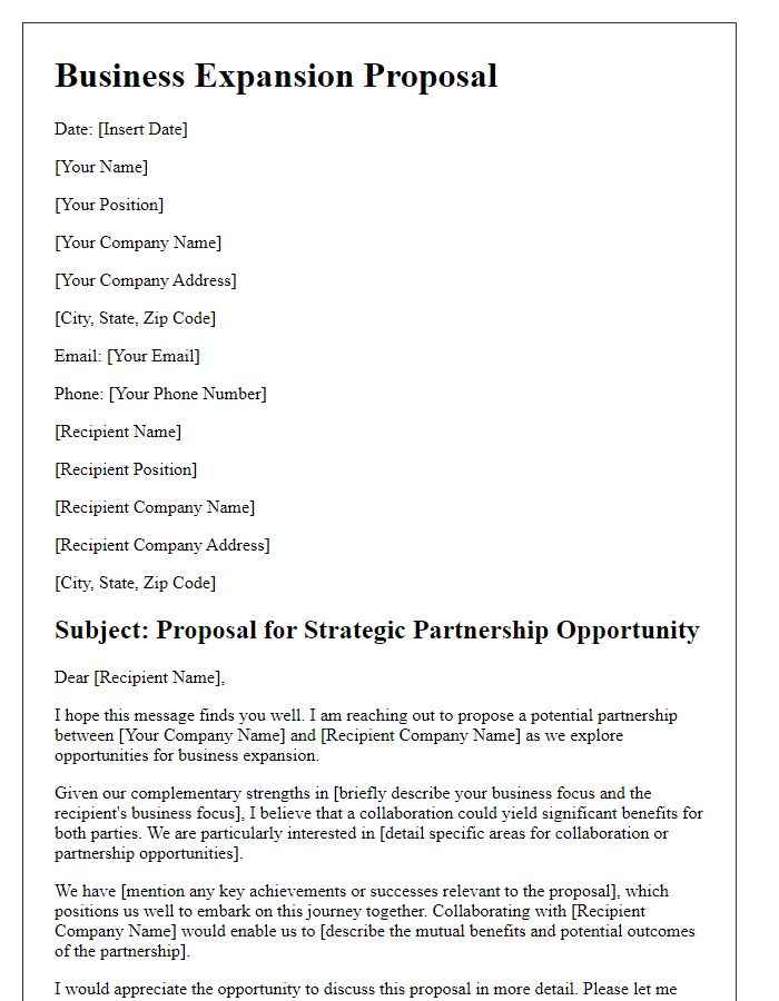 Letter template of business expansion proposal for partnership opportunities