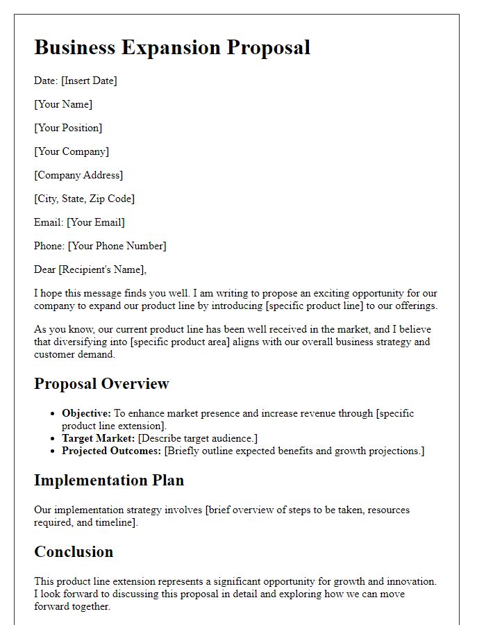 Letter template of business expansion proposal for product line extension