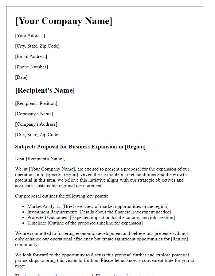 Letter template of business expansion proposal for regional development