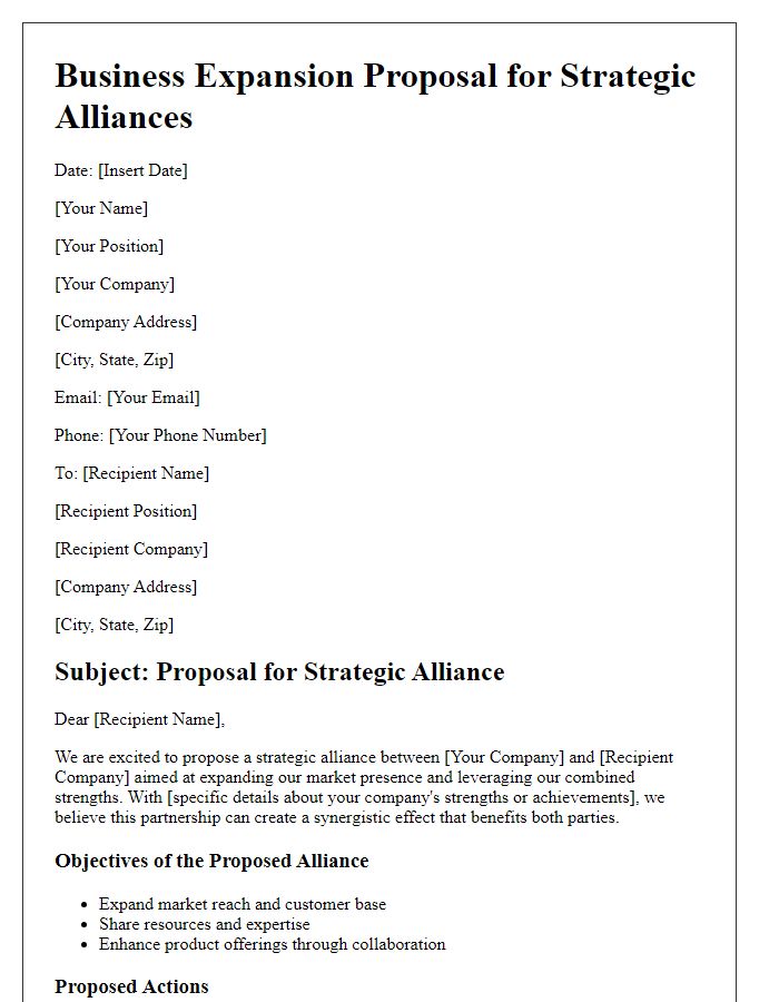 Letter template of business expansion proposal for strategic alliances