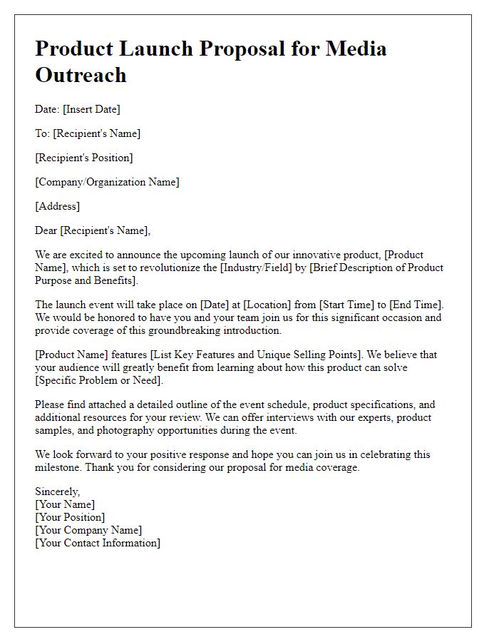 Letter template of product launch proposal for media outreach