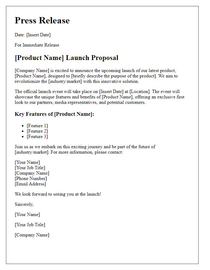 Letter template of product launch proposal for press release