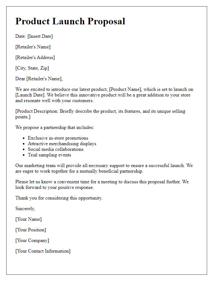 Letter template of product launch proposal to retailers