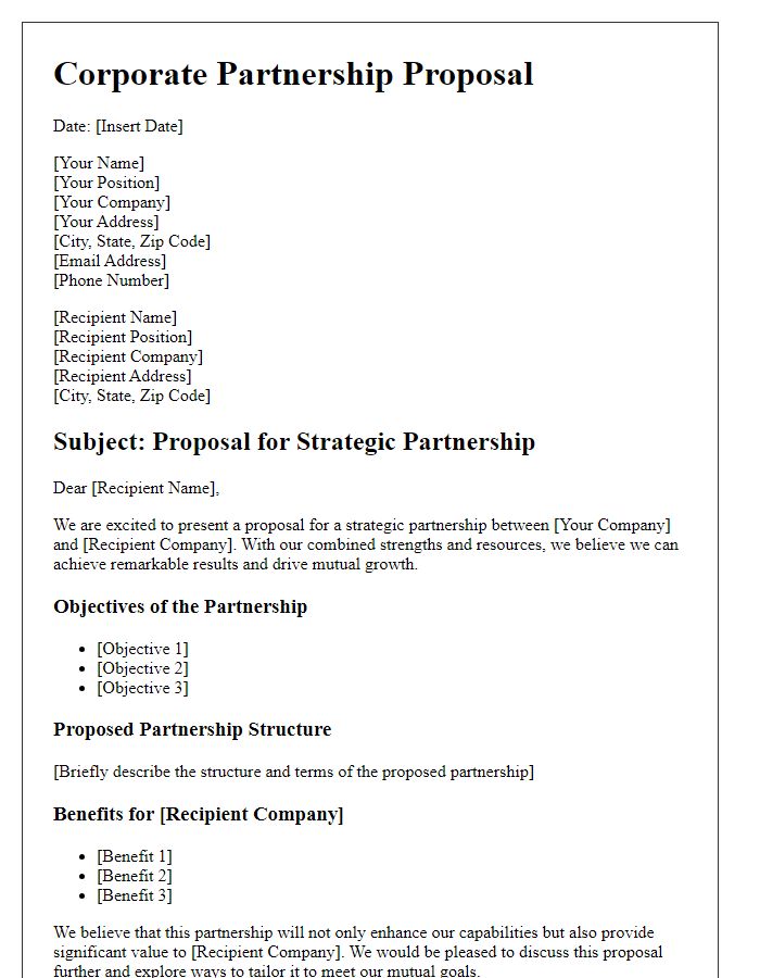 Letter template of corporate partnership proposal