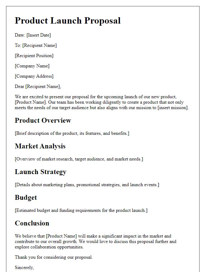 Letter template of product launch proposal