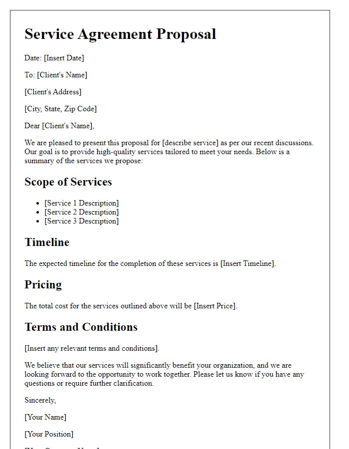 Letter template of service agreement proposal