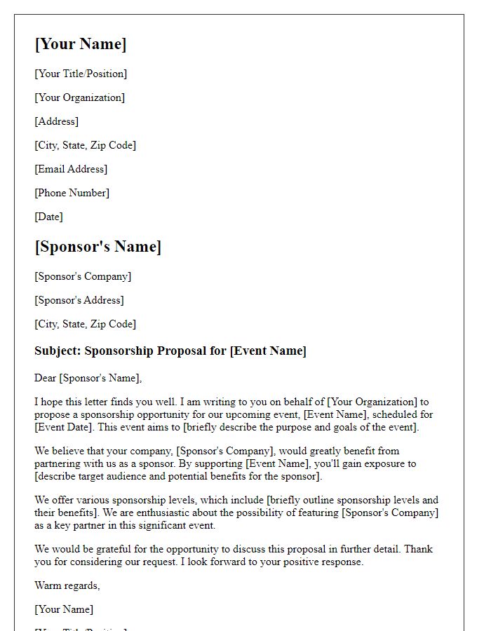 Letter template of sponsorship proposal letter