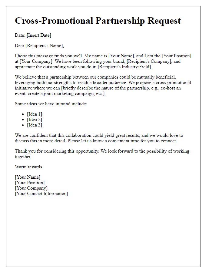 Letter template of cross-promotional partnership request