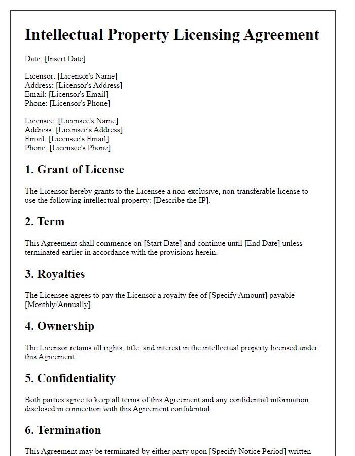 Letter template of Intellectual Property Licensing Agreement