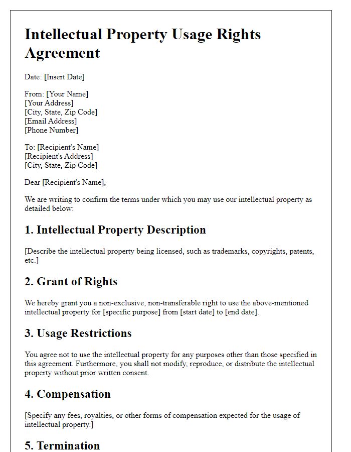 Letter template of Intellectual Property Usage Rights