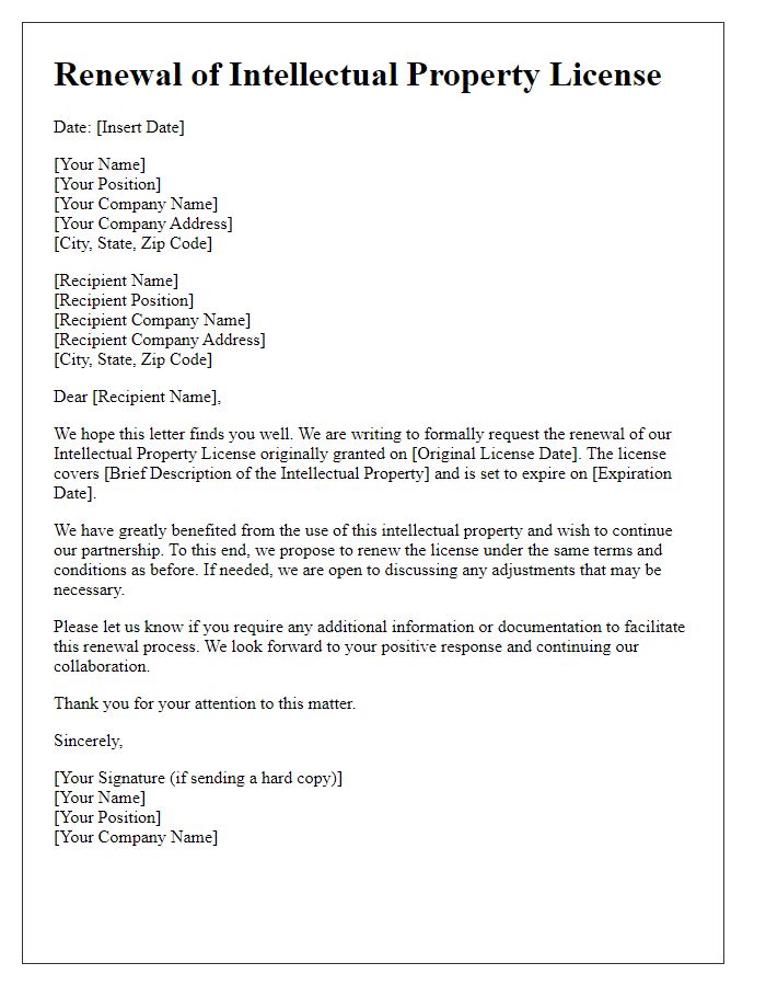 Letter template of Renewal of Intellectual Property License