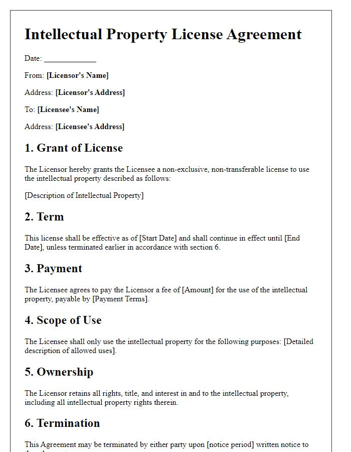 Letter template of Terms for Intellectual Property License