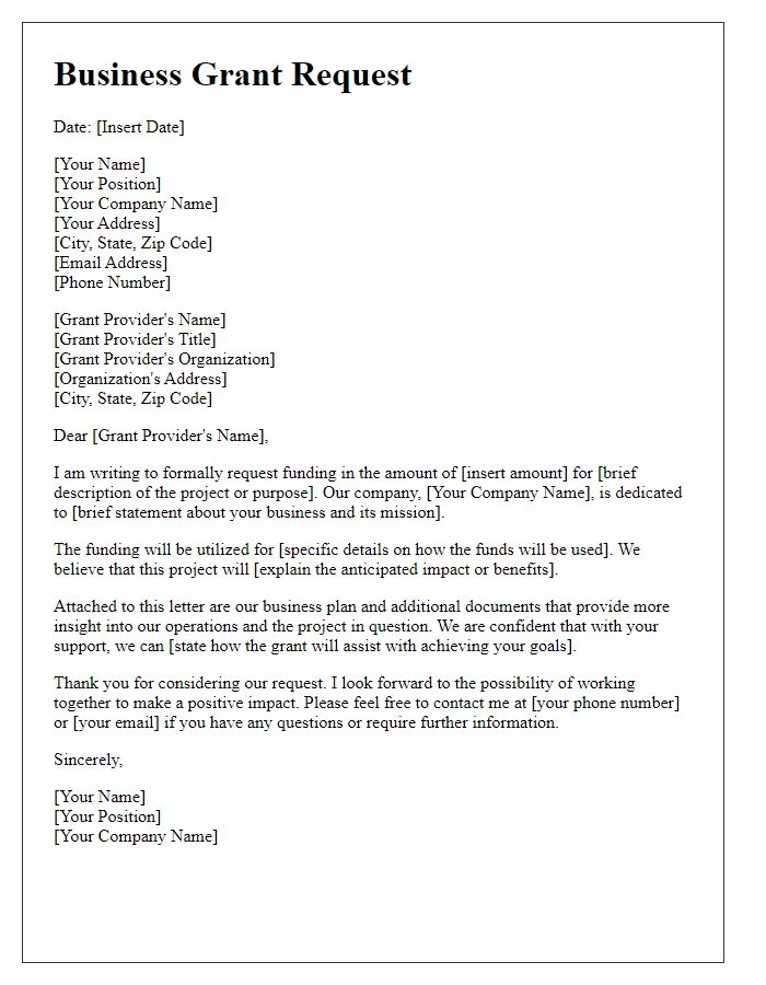 Letter template of business grant request.