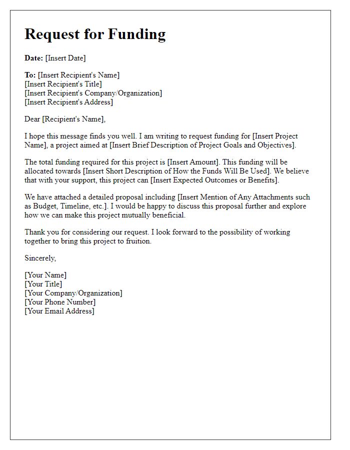 Letter template of business project funding request.