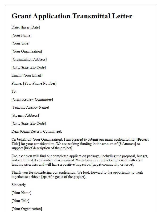 Letter template of grant application transmittal.