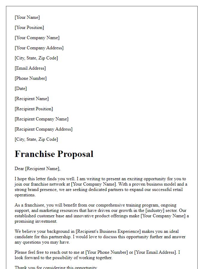 Letter template of retail business franchise proposal.