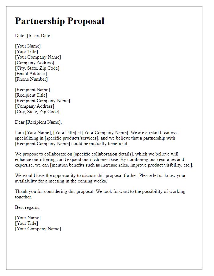 Letter template of retail business partnership proposal.