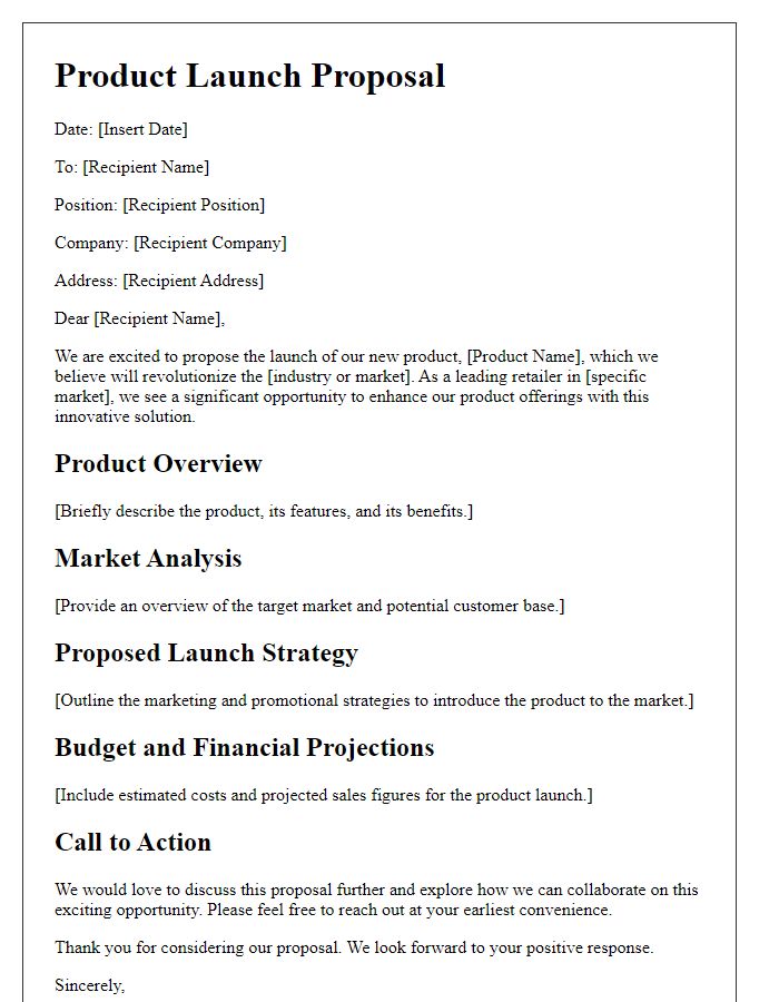 Letter template of retail business product launch proposal.