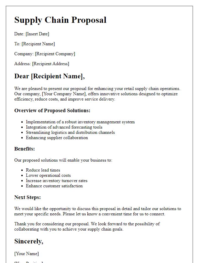 Letter template of retail business supply chain proposal.