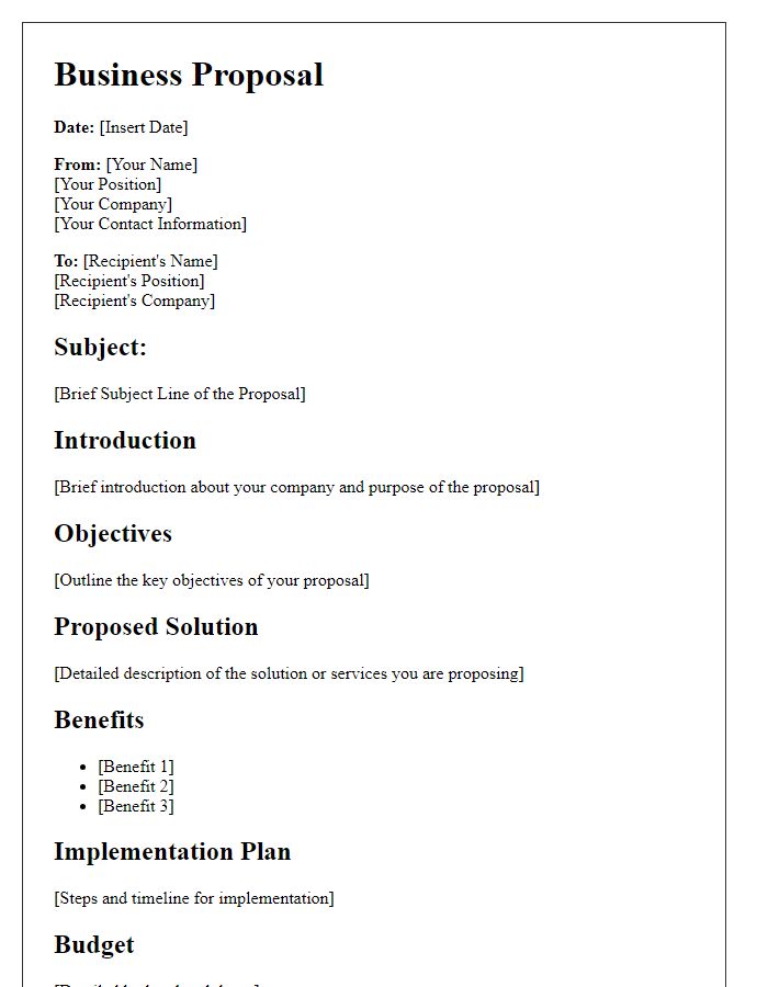 Letter template of an actionable business proposal schematic