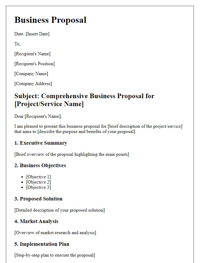 Letter template of a comprehensive business proposal blueprint