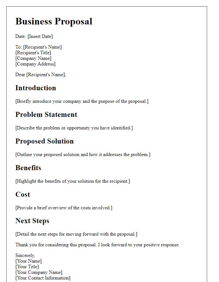 Letter template of a concise business proposal framework