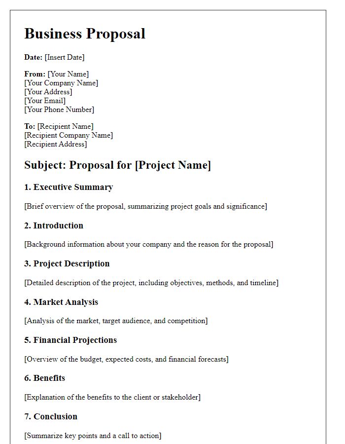 Letter template of a detailed business proposal structure