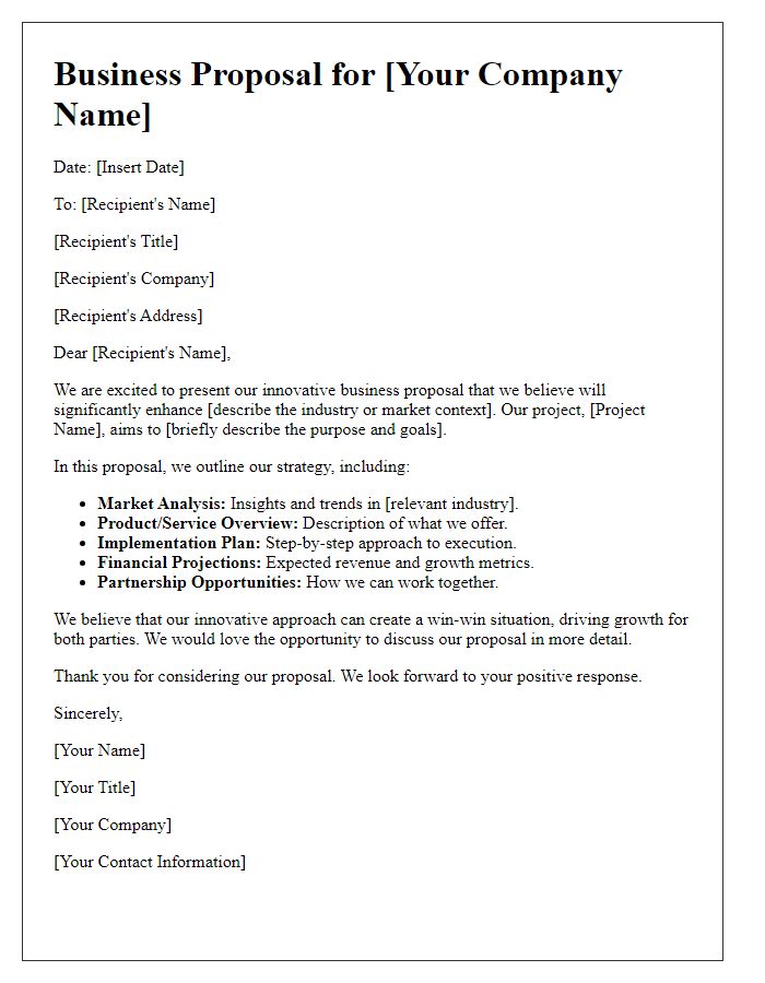 Letter template of an innovative business proposal plan