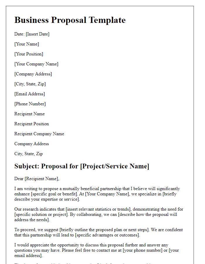 Letter template of a persuasive business proposal format