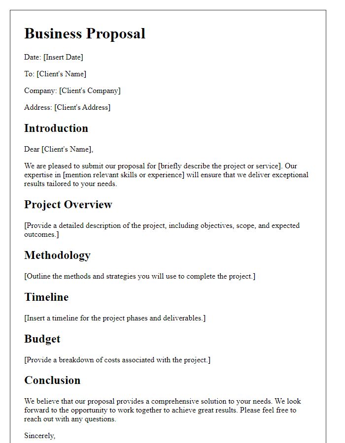 Letter template of a professional business proposal guide