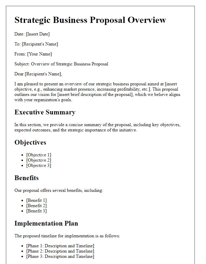 Letter template of a strategic business proposal overview