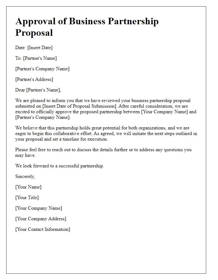 Letter template of approval for business partnership proposal.