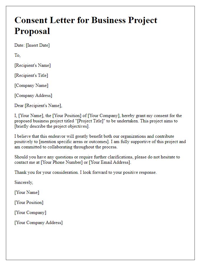 Letter template of consent for business project proposal.