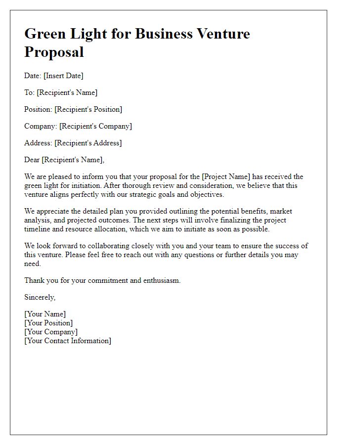 Letter template of green light for business venture proposal.