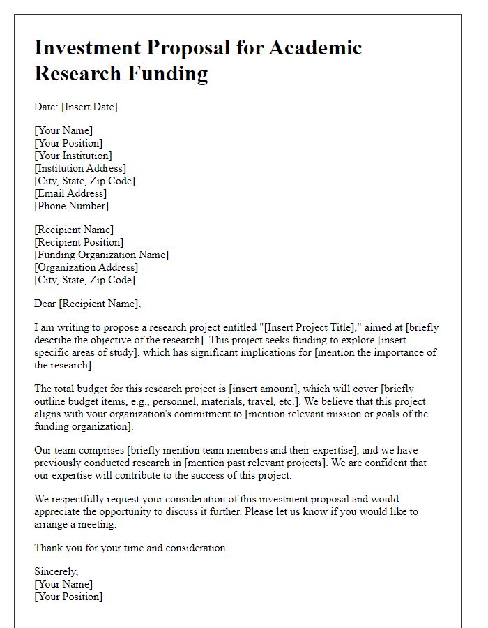 Letter template of investment proposal for academic research funding