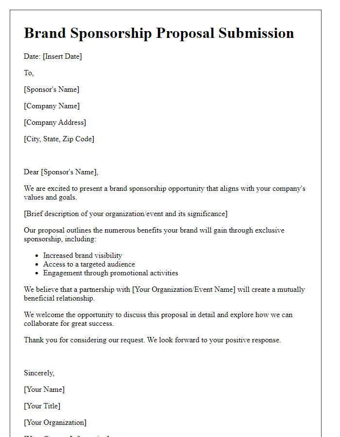 Letter template of brand sponsorship proposal submission