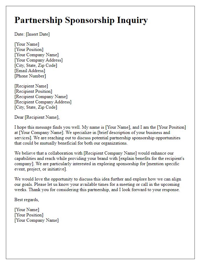 Letter template of business partnership sponsorship inquiry