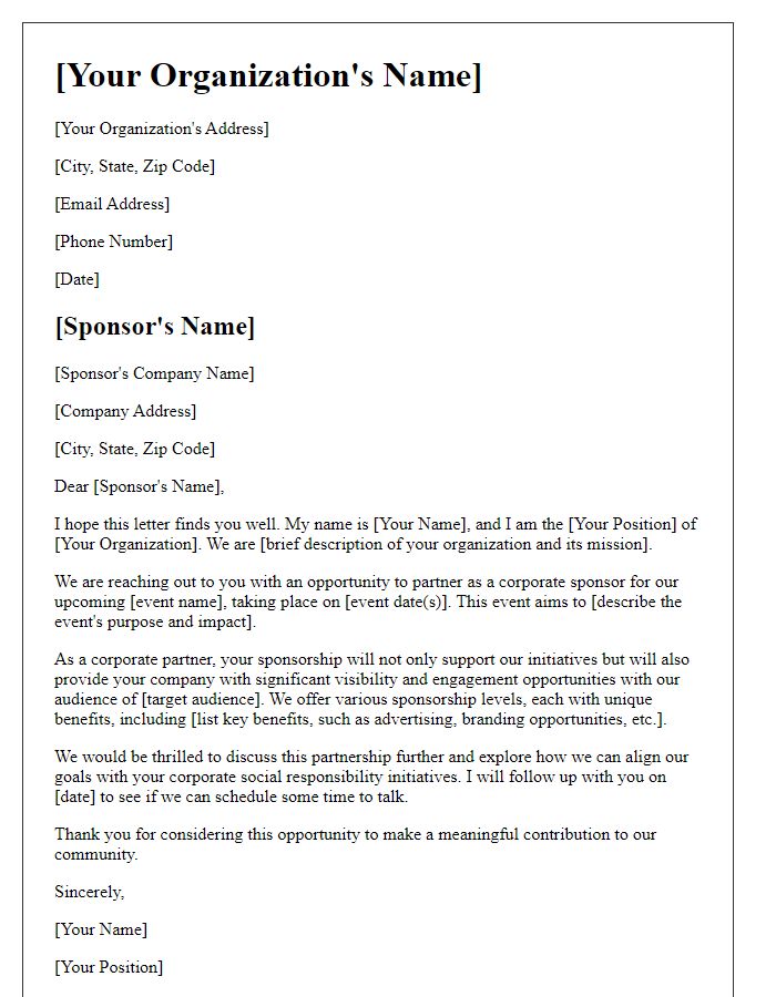 Letter template of corporate sponsorship proposal request