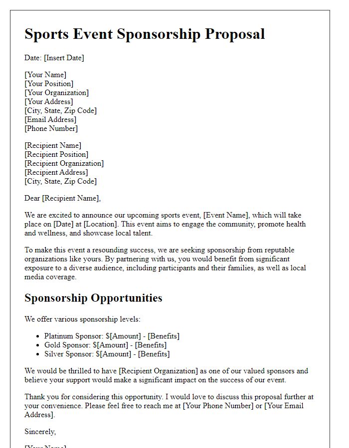 Letter template of sports event sponsorship proposal