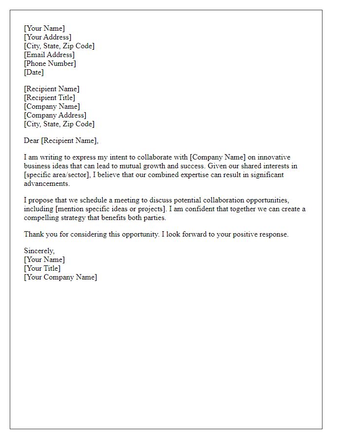 Letter template of Intent to Collaborate on Business Ideas