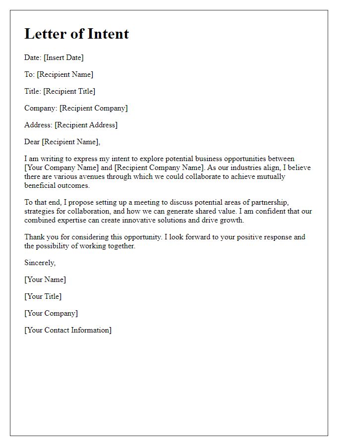 Letter template of Intent to Explore Business Opportunities