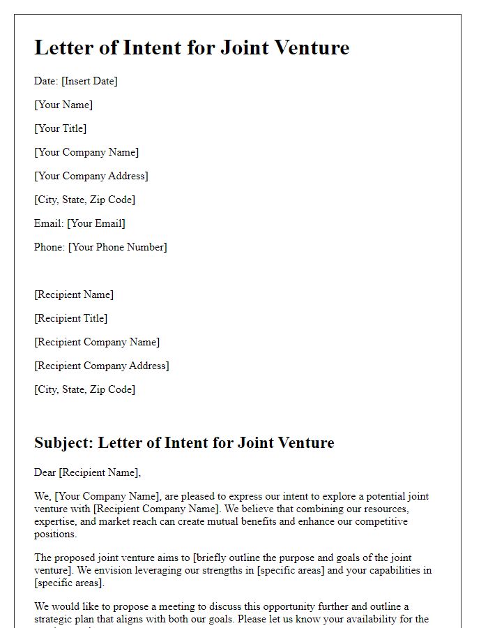 Letter template of Proposal Intent for Joint Venture