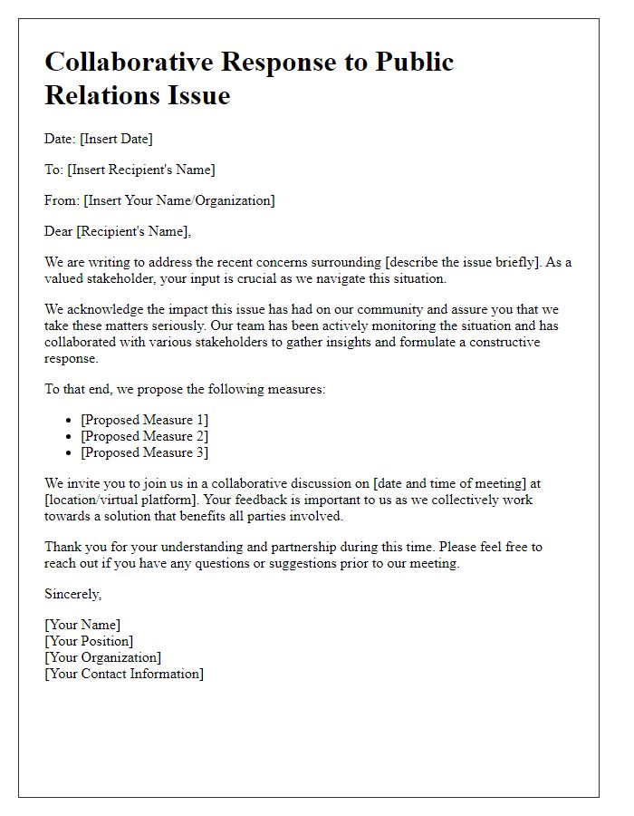 Letter template of collaborative response for public relations issues.